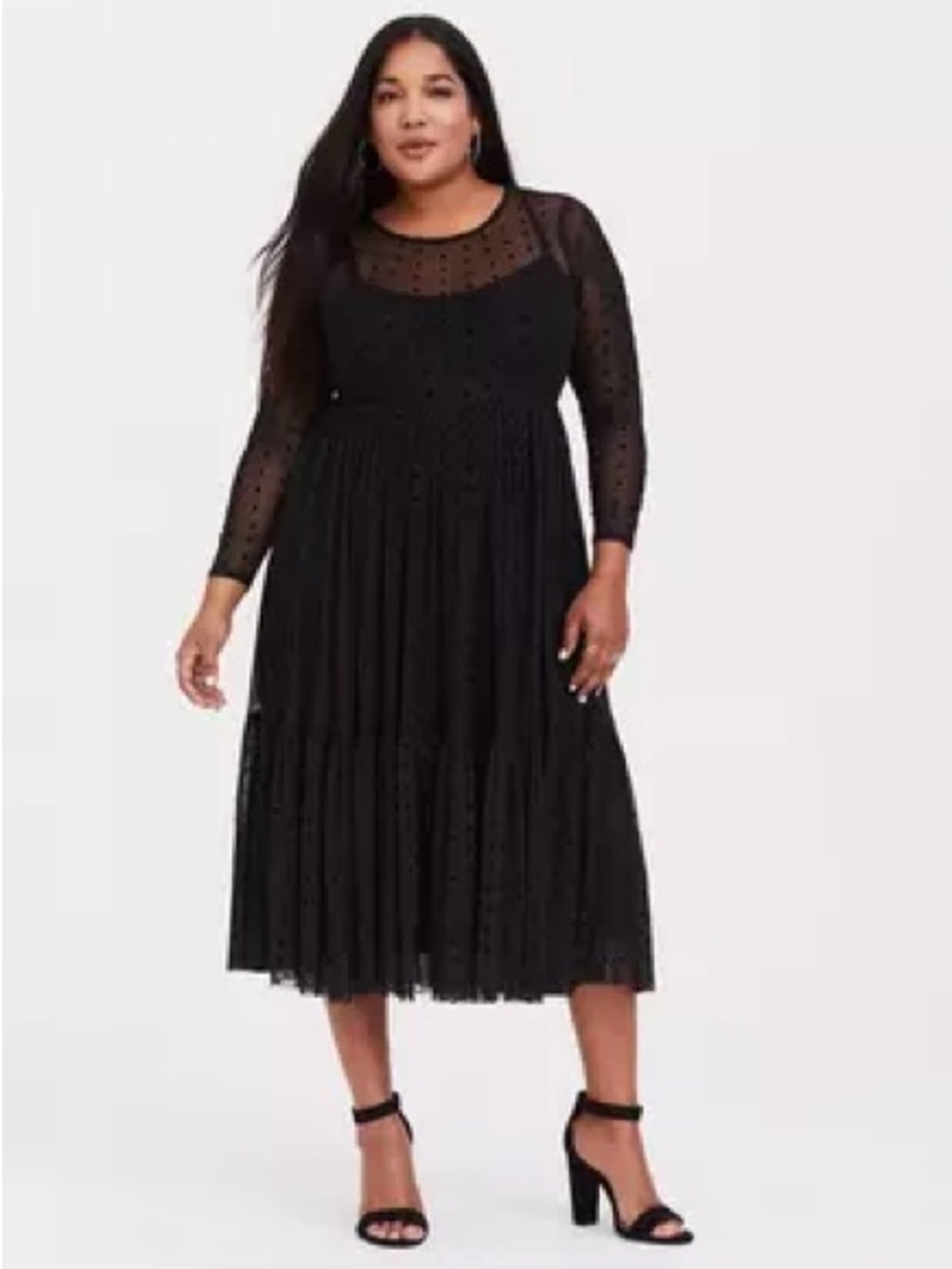 Black Dot Mesh Midi Dress